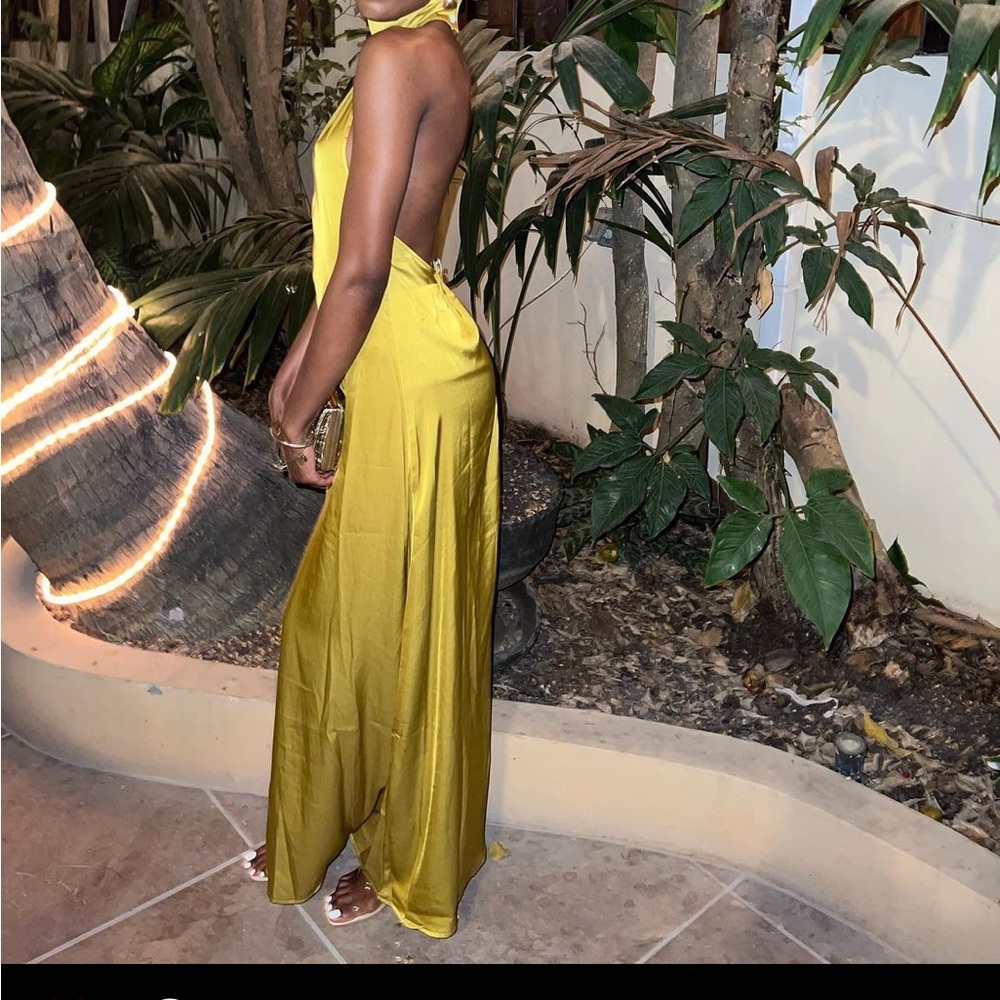 Golden Olive Green Maxi Dress